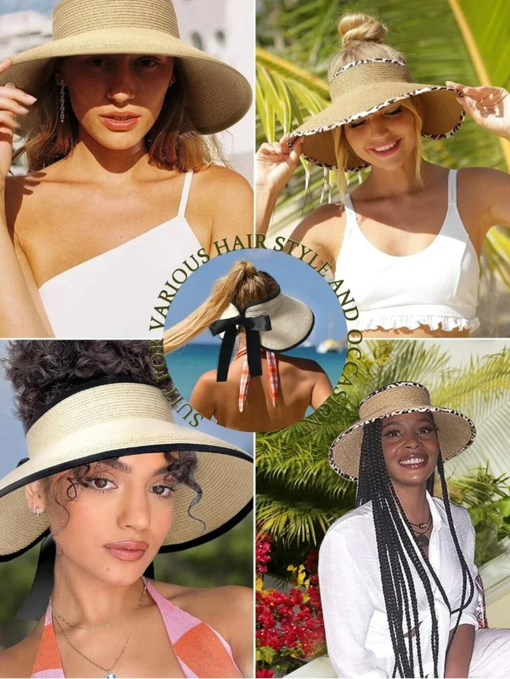 Stylish Women's Straw Sun Visor Hat - UPF Protection, Wide Brim, Perfect for